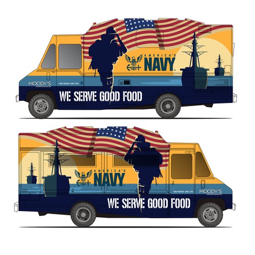 Navy Themed Food Truck Wrap Design Design by JavanaGrafix