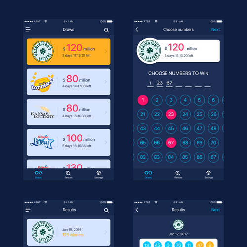 Design of a lottery app Design by Olha Uzhykova