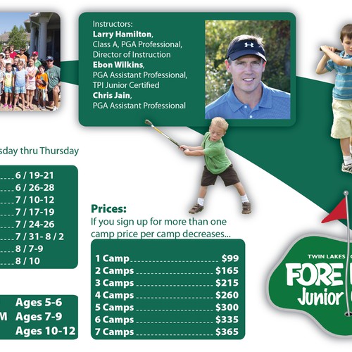 Twin Lakes Golf Academy / FORE KIDZ Junior Golf Camps needs a new print or packaging design Design por V.M.74