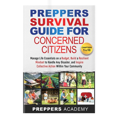 Unique book cover design for a preppers survival guide book that also conveys subject matter Design by Lizaa