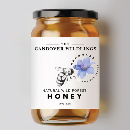 The Bees Need You! Wild Forest Honey Label Design. Design by Osolindu