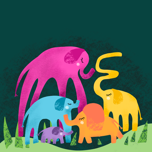 The Elephants Dance Party - Fun, bright and quirky kids book illustration Design by Nadya Nadya