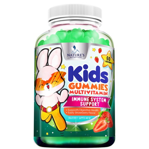 Tasty Kids Multivitamin Gummies Product Label for Nature's Nutrition Design by agooshe