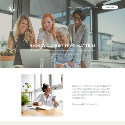 Create a website for a new business to attract corporate women to discover a more meaningful career. Design by byBeatrice