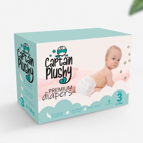 Packaging for playful baby diapers brand Design by Gergana ♥