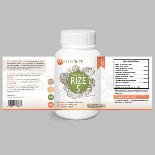 Mushroom Supplement Label Needed! Clean & Modern with a creative flare! Design réalisé par ag16