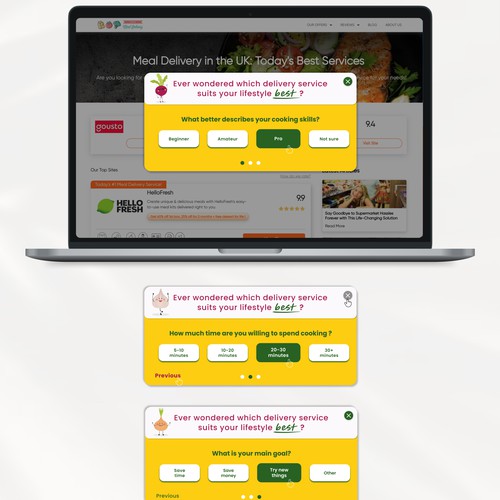 Engaging quiz feature design for product comparison website Design by TZ. Design