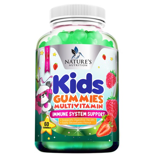 Tasty Kids Multivitamin Gummies Product Label for Nature's Nutrition Design by agooshe