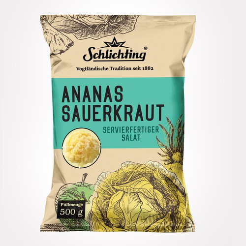 Diseño de Stayin alife - Refresh an old fashion package for Salad with Sauerkraut, Pineapple and Apple de Jena-288