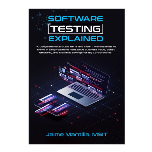 Design a clean/modern book cover for my software testing book Design by Impress.