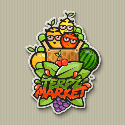 Design a fruit basket logo with faces on high terpene fruits for a cannabis company. Diseño de TheOneDesignStudio™
