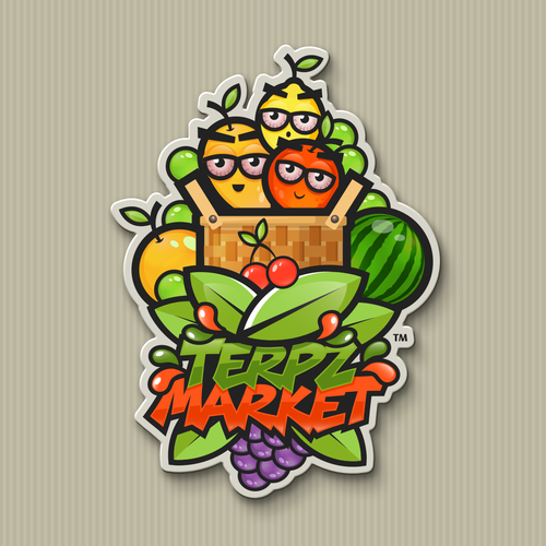 Design a fruit basket logo with faces on high terpene fruits for a cannabis company. Design von TheOneDesignStudio™