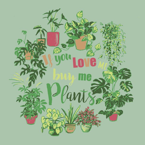 'Plants lovers' themed illustration (hand-drawn)