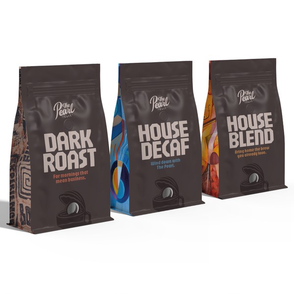 Design by Calin-H titled "Design a Retail Coffee Bag for the Pearl Cafe"