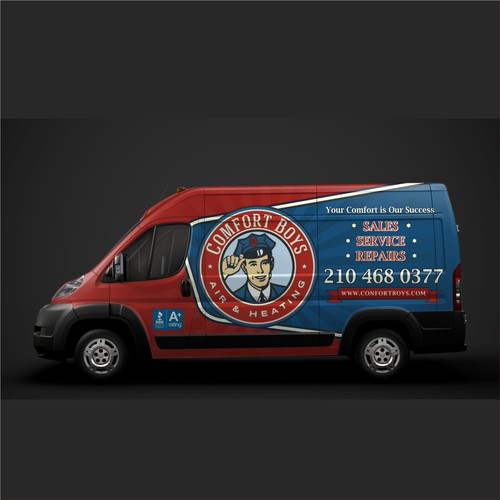 Comfort Boys Service Company New Retro Van Wrap Design Design by Bogi_Graphics