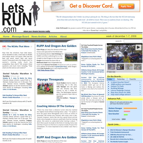 LetsRun.com Homepage Re-Design/Cleanup Diseño de cranberry