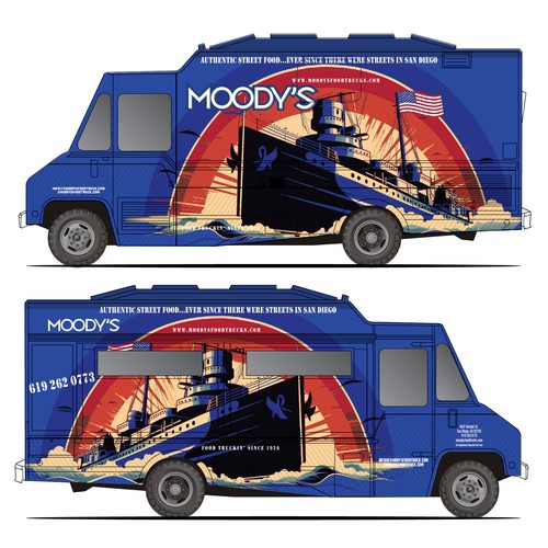 Navy Themed Food Truck Wrap Design Design by Windmill Designer™