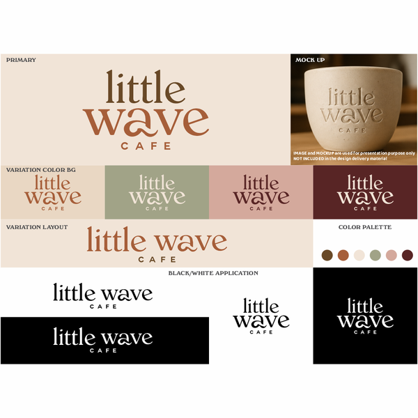 Design by Batsuichi Studio titled "Little Wave Cafe – Minimalist Coastal Logo Identity"