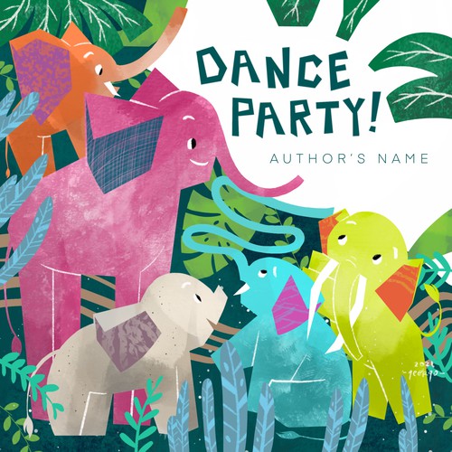 The Elephants Dance Party - Fun, bright and quirky kids book illustration Design by valentinakris