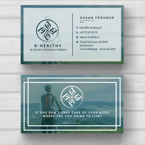 Create a businesscard for a healthy lifestyle that inspire people to go the same way Design by marpon jake