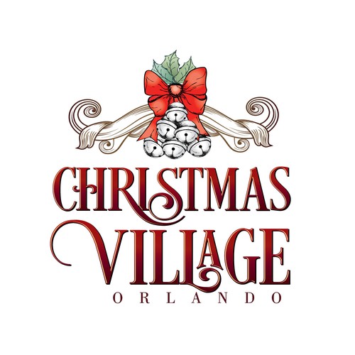 Create a visually stunning holiday logo for Christmas Village Orlando