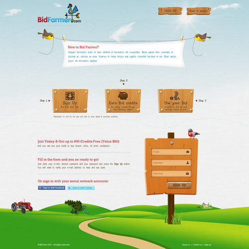 Sign Up Page for BidFarmer.com Design by Hitron_eJump
