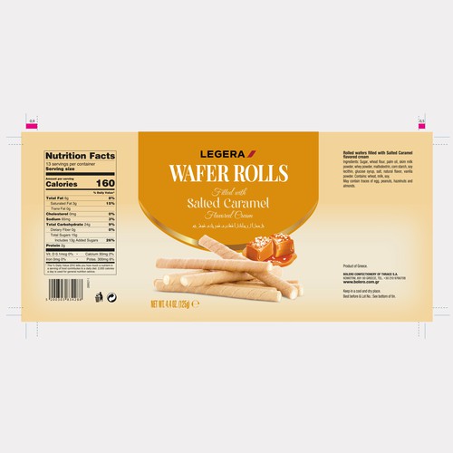 LEGERA Wafer Rolls Pack 125 gm - Salted Caramel Design by Gustavo RV