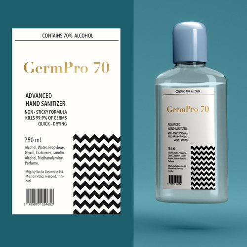 Design a Luxurious and Modern bottle label for Hand Sanitizer Product: GermPro 70!! Design by Omar Celon