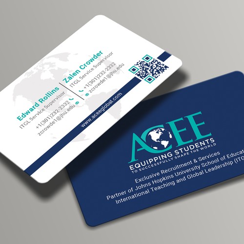 ACEE's new business card to show the partnership with JHU ITGL program Design von Roni_