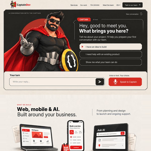 Bring CaptainDev to Life: A Bold Agency Website with an Interactive AI Mascot