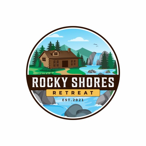 Rocky Shores Retreat Vacation Cottage Logo Design by Carlos Foliaco