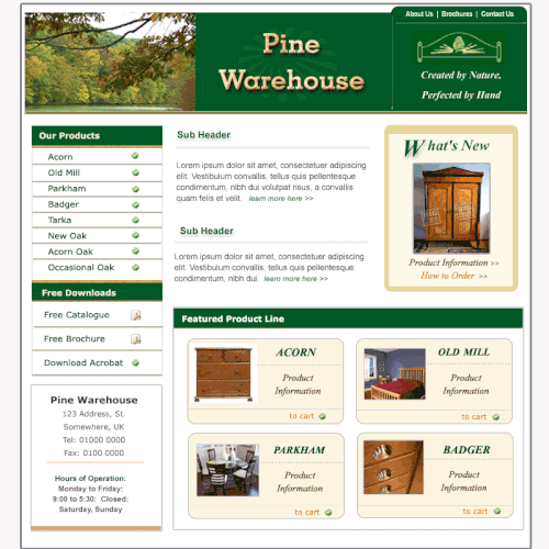 Design of website front page for a furniture website. Design by Artimesia