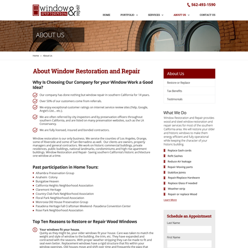 Historic Window Restoration web page Design by DezineBee