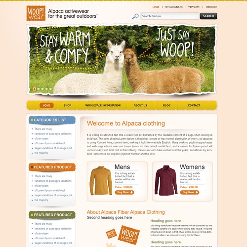 Website Design for Ecommerce Business - Alpaca based clothing company. Design by avijitdutta