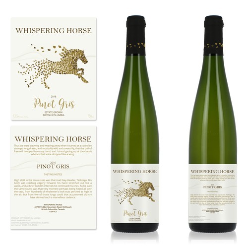 Whispering Horse Winery Wine bottle label Product label contest