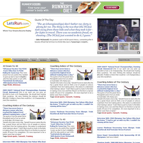 LetsRun.com Homepage Re-Design/Cleanup Diseño de simoncelen