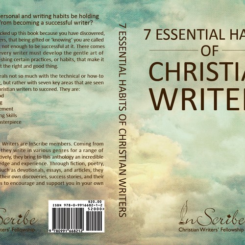 Create a captivating book cover for anthology, 7 Essential Habits of Christian Writers Design by Mila.
