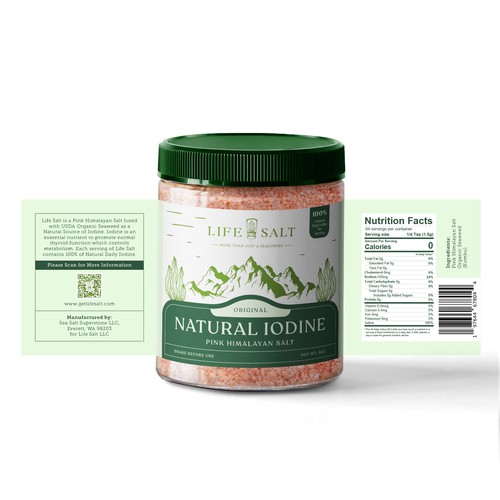 Label for Natural Iodine Pink Himalayan Salt that is fused with Seaweed Design by Kukuh Saputro Design