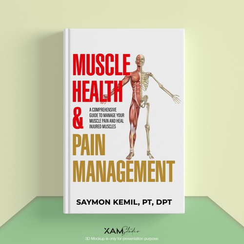 Book cover with a drawing images of the human anatomy combining muscles and bone structure. Design by XAM76