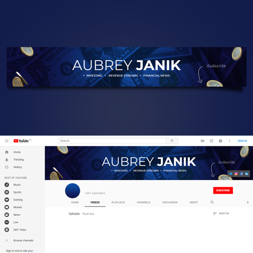 Banner Image for a Personal Finance/Business YouTube Channel Réalisé par k r a m s t e r