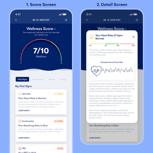 Wellness "vital signs" app - redesign Design by Pritesh P