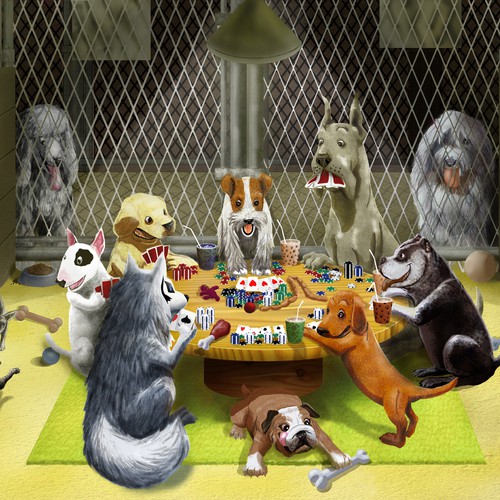 dogs playing poker parody