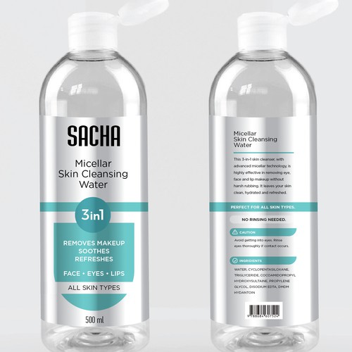 Sacha Micellar Water bottle 500ml Design by SikretStudio