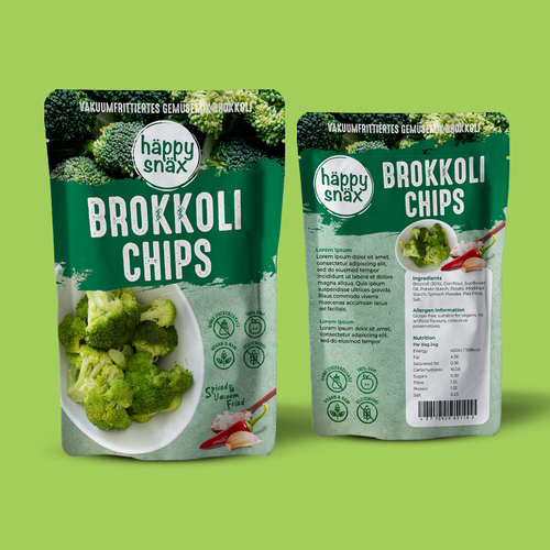 Verpackungsdesign für Doypack Gemüsechips: Vakuum frittierte Brokkoli Chips Design by cebiks