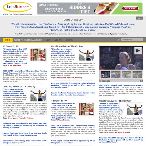 LetsRun.com Homepage Re-Design/Cleanup Diseño de simoncelen
