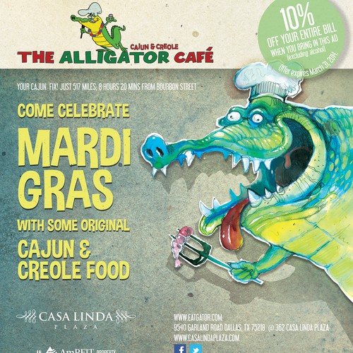 Create a Mardi Gras ad for The Alligator Cafe Design by Evilltimm