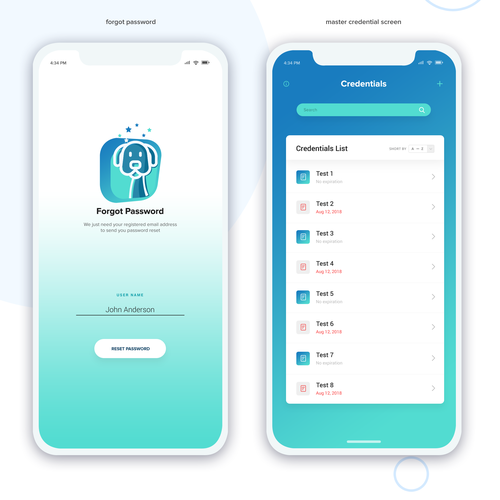 Design UI/UX for credential monitoring iOS app. Ontwerp door A N S Y S O F T
