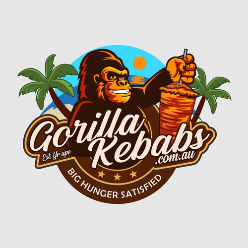 Design a hipster cartoon/restaurant fast food style logo for Gorilla Kebabs. Design by eugen ed