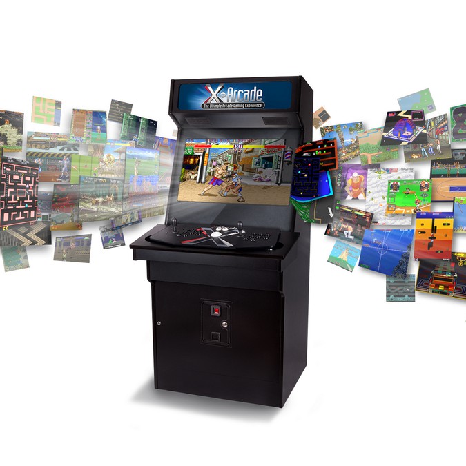 Illustration For Classic Arcade Machine With Game Screenshots
