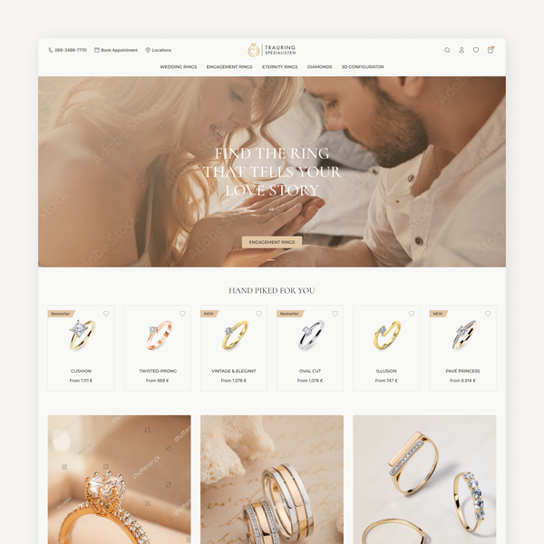 A Premium and Luxurious Homepage Design for an Engagement and Wedding Ring E-commerce Site